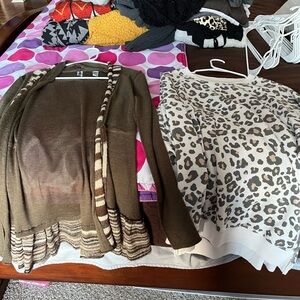 American Eagle Outfitters Olive and Leopard Print Sweater Set